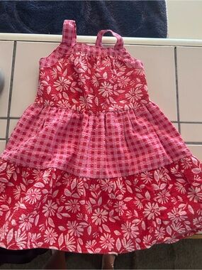 btween Pink Floral & Gingham Tiered Sundress